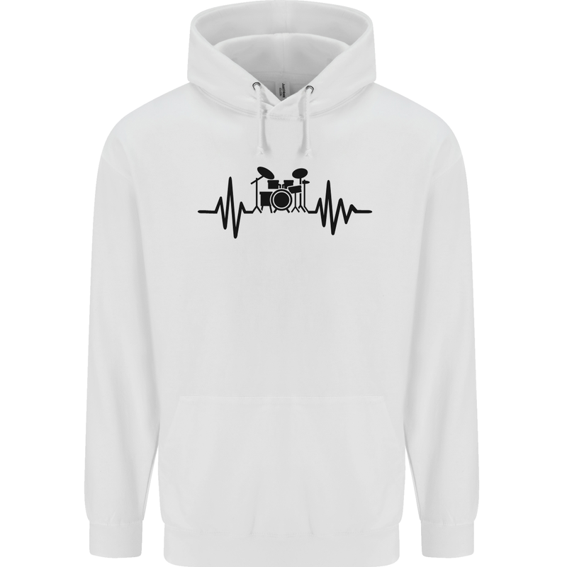 Drum Kit Pulse ECG Drummer Drumming Drum Mens 80% Cotton Hoodie White