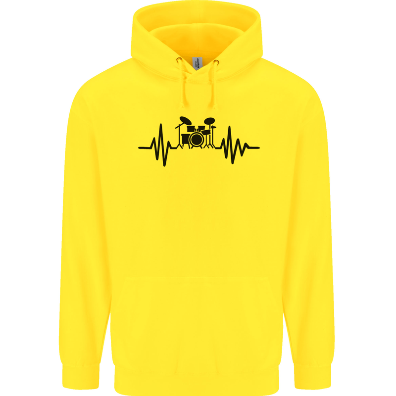 Drum Kit Pulse ECG Drummer Drumming Drum Mens 80% Cotton Hoodie Yellow