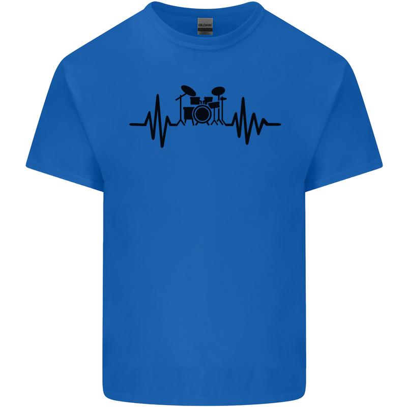 Drum Kit Pulse ECG Drummer Drumming Drum Mens Cotton T-Shirt Tee Top Royal Blue