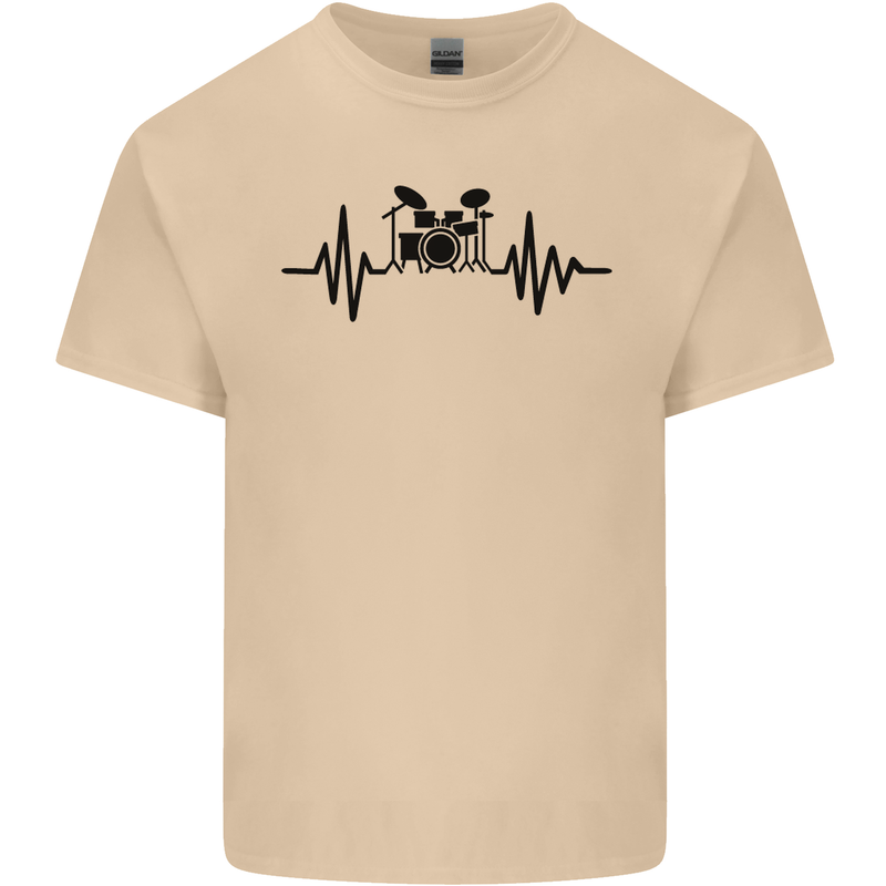 Drum Kit Pulse ECG Drummer Drumming Drum Mens Cotton T-Shirt Tee Top Sand