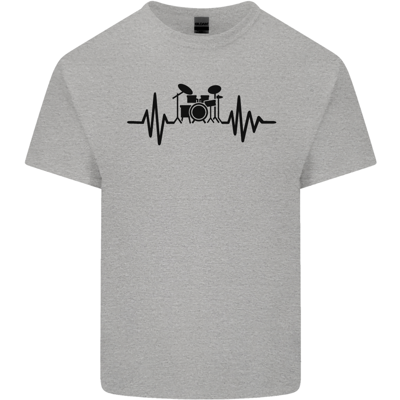 Drum Kit Pulse ECG Drummer Drumming Drum Mens Cotton T-Shirt Tee Top Sports Grey