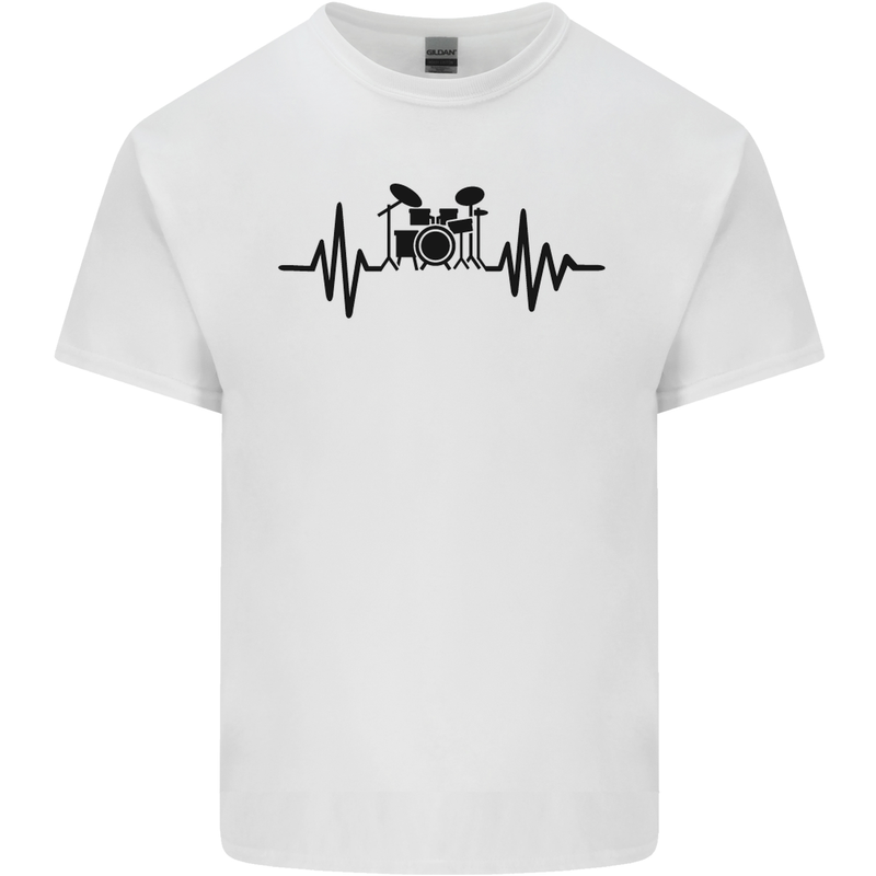 Drum Kit Pulse ECG Drummer Drumming Drum Mens Cotton T-Shirt Tee Top White