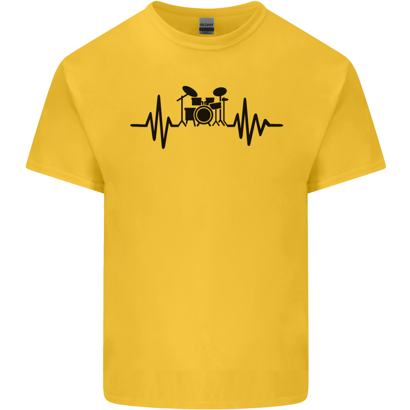 Drum Kit Pulse ECG Drummer Drumming Drum Mens Cotton T-Shirt Tee Top Yellow