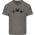 Drum Kit Pulse ECG Drummer Drumming Drum Mens V-Neck Cotton T-Shirt Charcoal