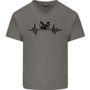 Drum Kit Pulse ECG Drummer Drumming Drum Mens V-Neck Cotton T-Shirt Charcoal