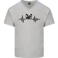 Drum Kit Pulse ECG Drummer Drumming Drum Mens V-Neck Cotton T-Shirt Sports Grey