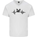 Drum Kit Pulse ECG Drummer Drumming Drum Mens V-Neck Cotton T-Shirt White