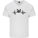 Drum Kit Pulse ECG Drummer Drumming Drum Mens V-Neck Cotton T-Shirt White