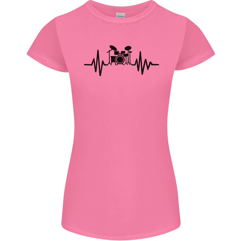 Drum Kit Pulse ECG Drummer Drumming Drum Womens Petite Cut T-Shirt Azalea