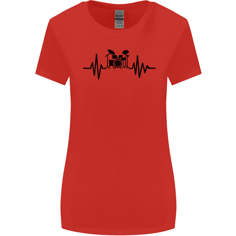 Drum Kit Pulse ECG Drummer Drumming Drum Womens Wider Cut T-Shirt Red