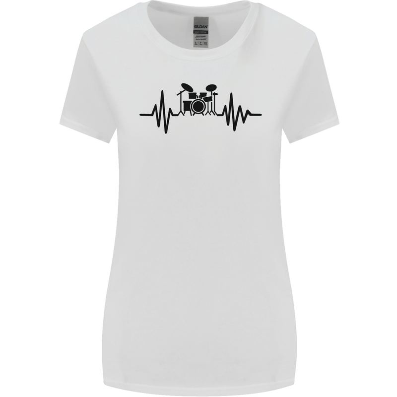 Drum Kit Pulse ECG Drummer Drumming Drum Womens Wider Cut T-Shirt White