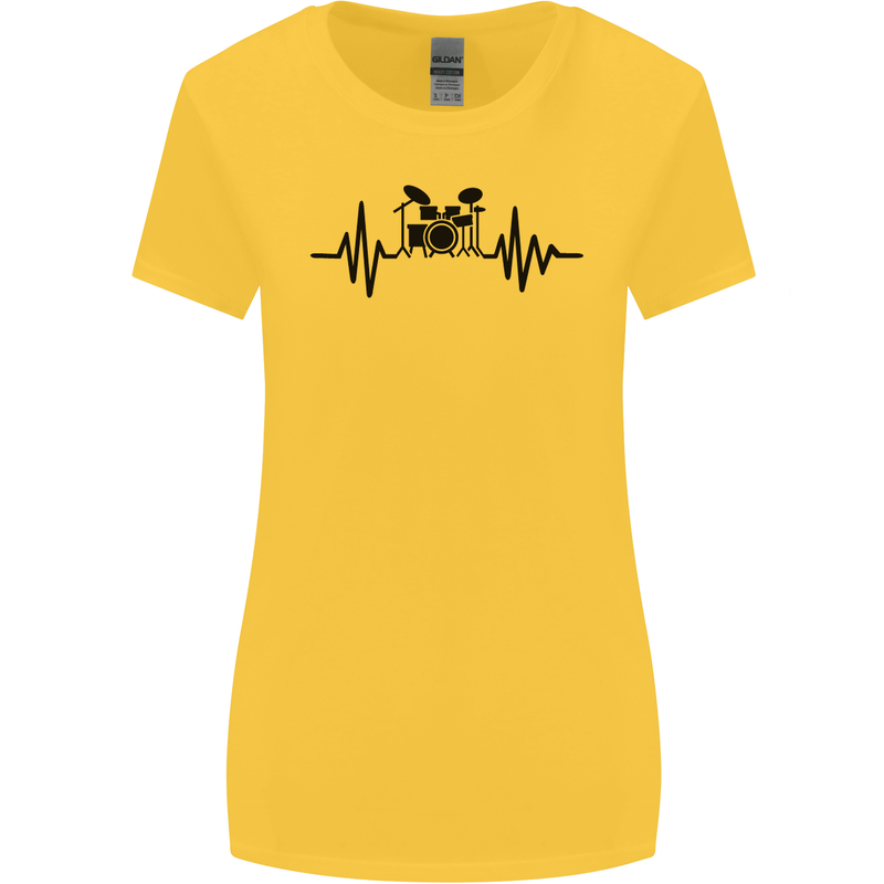 Drum Kit Pulse ECG Drummer Drumming Drum Womens Wider Cut T-Shirt Yellow