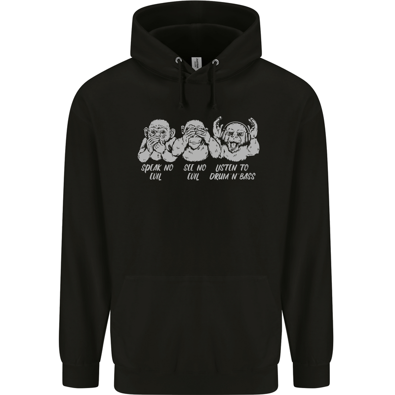 Drum and Bass Monkeys DJ Headphones Music Childrens Kids Hoodie Black