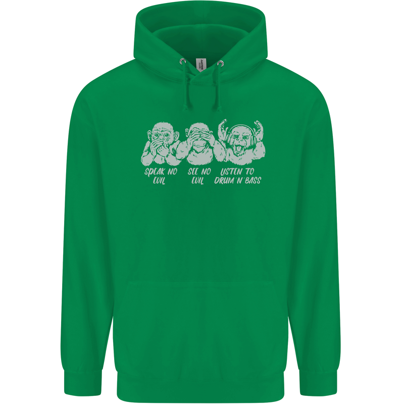 Drum and Bass Monkeys DJ Headphones Music Childrens Kids Hoodie Irish Green