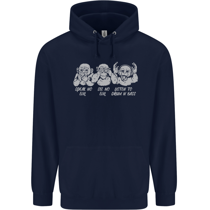 Drum and Bass Monkeys DJ Headphones Music Childrens Kids Hoodie Navy Blue