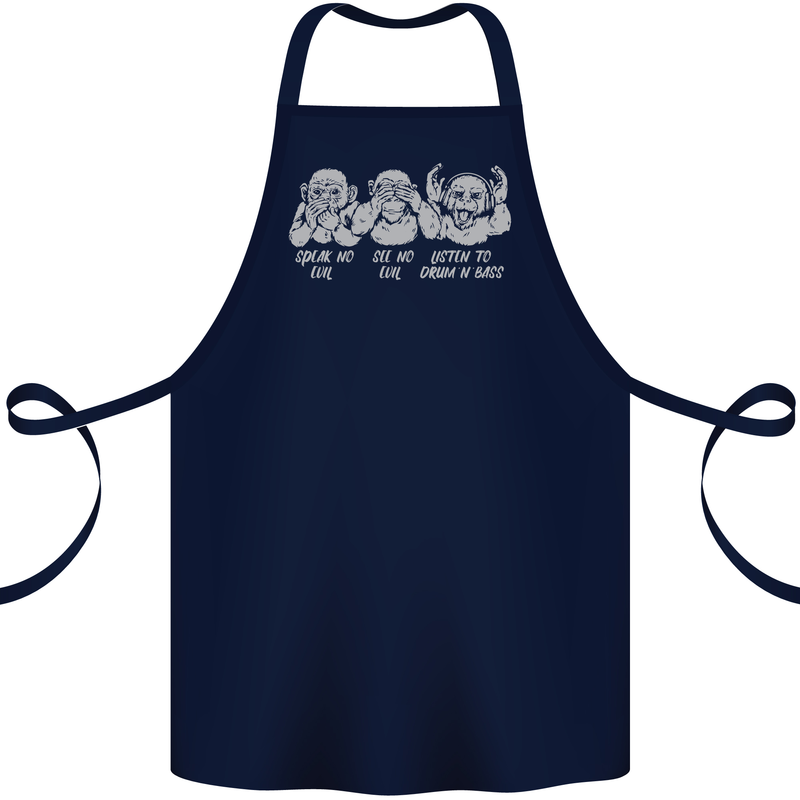 Drum and Bass Monkeys DJ Headphones Music Cotton Apron 100% Organic Navy Blue
