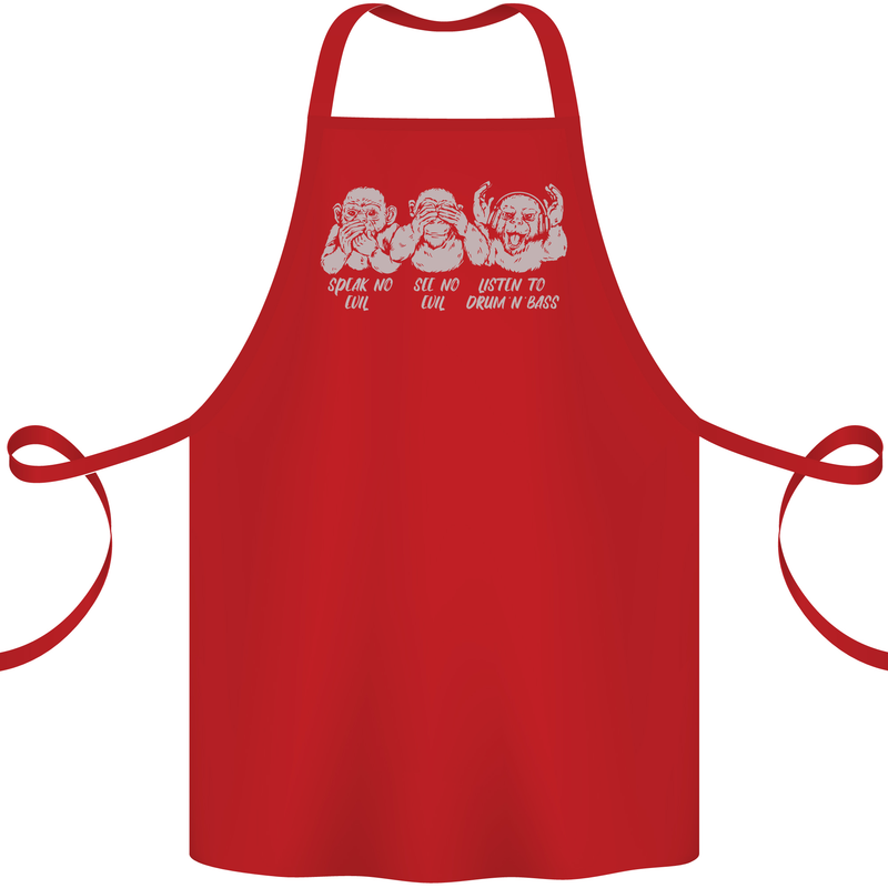 Drum and Bass Monkeys DJ Headphones Music Cotton Apron 100% Organic Red