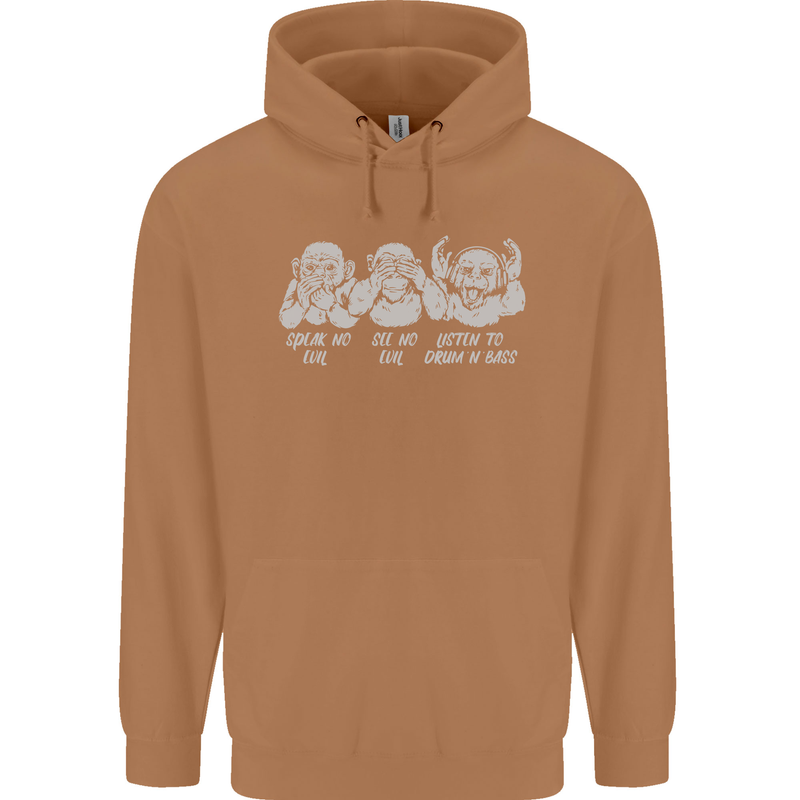 Drum and Bass Monkeys DJ Headphones Music Mens 80% Cotton Hoodie Caramel Latte