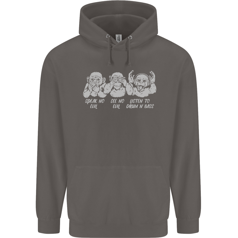 Drum and Bass Monkeys DJ Headphones Music Mens 80% Cotton Hoodie Charcoal