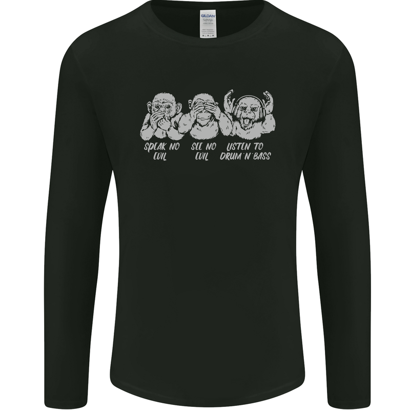 Drum and Bass Monkeys DJ Headphones Music Mens Long Sleeve T-Shirt Black