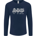 Drum and Bass Monkeys DJ Headphones Music Mens Long Sleeve T-Shirt Navy Blue