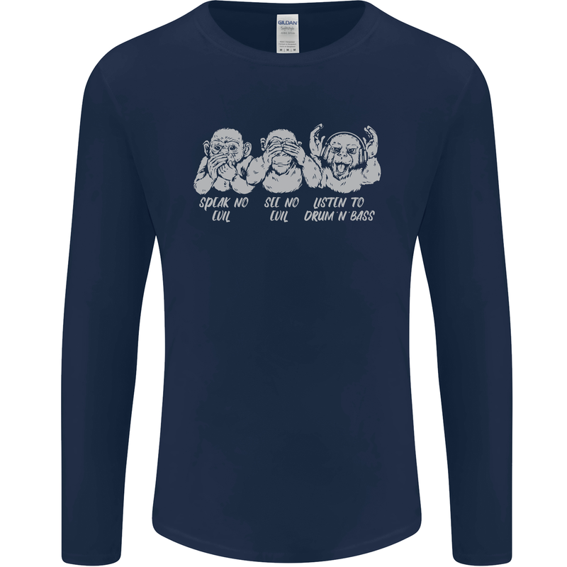 Drum and Bass Monkeys DJ Headphones Music Mens Long Sleeve T-Shirt Navy Blue