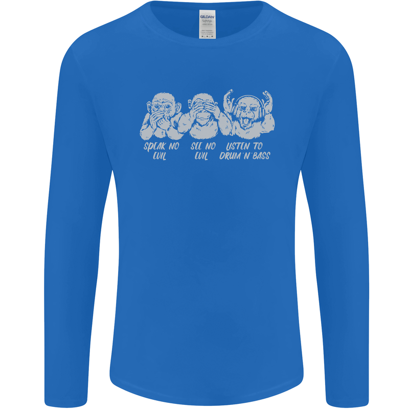 Drum and Bass Monkeys DJ Headphones Music Mens Long Sleeve T-Shirt Royal Blue