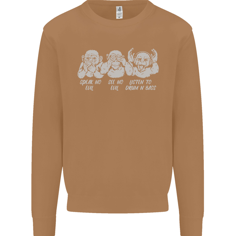 Drum and Bass Monkeys DJ Headphones Music Mens Sweatshirt Jumper Caramel Latte