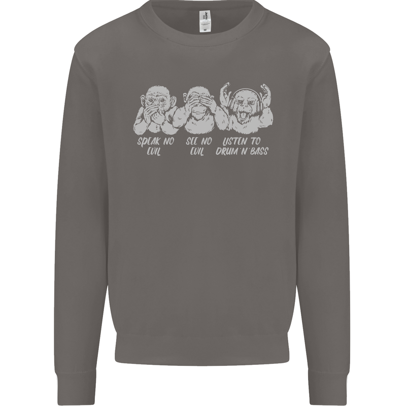 Drum and Bass Monkeys DJ Headphones Music Mens Sweatshirt Jumper Charcoal