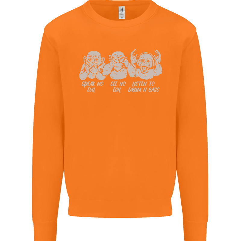 Drum and Bass Monkeys DJ Headphones Music Mens Sweatshirt Jumper Orange