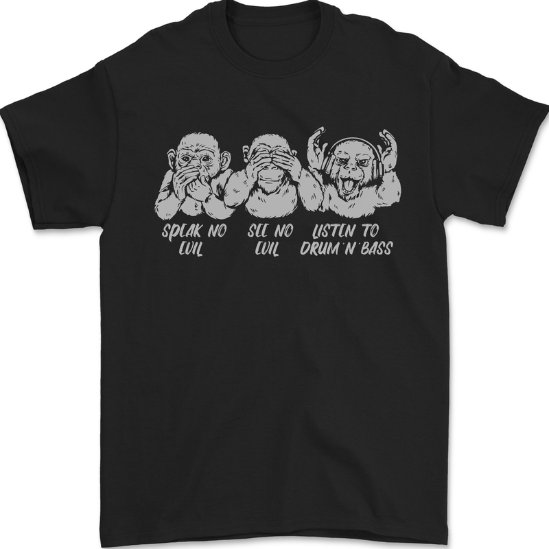 Drum and Bass Monkeys DJ Headphones Music Mens T-Shirt 100% Cotton Black