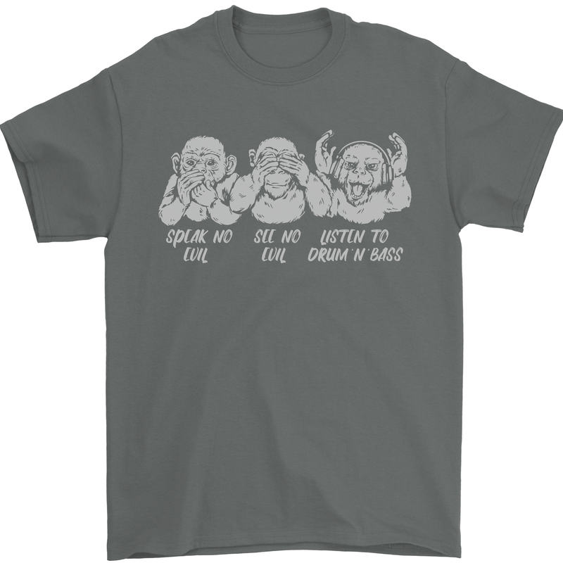 Drum and Bass Monkeys DJ Headphones Music Mens T-Shirt 100% Cotton Charcoal