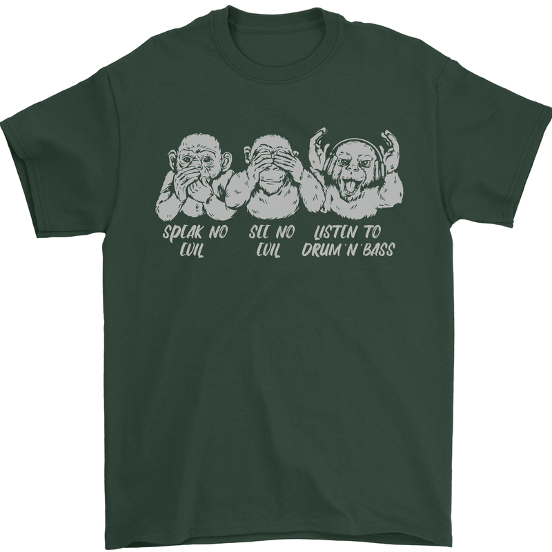 Drum and Bass Monkeys DJ Headphones Music Mens T-Shirt 100% Cotton Forest Green