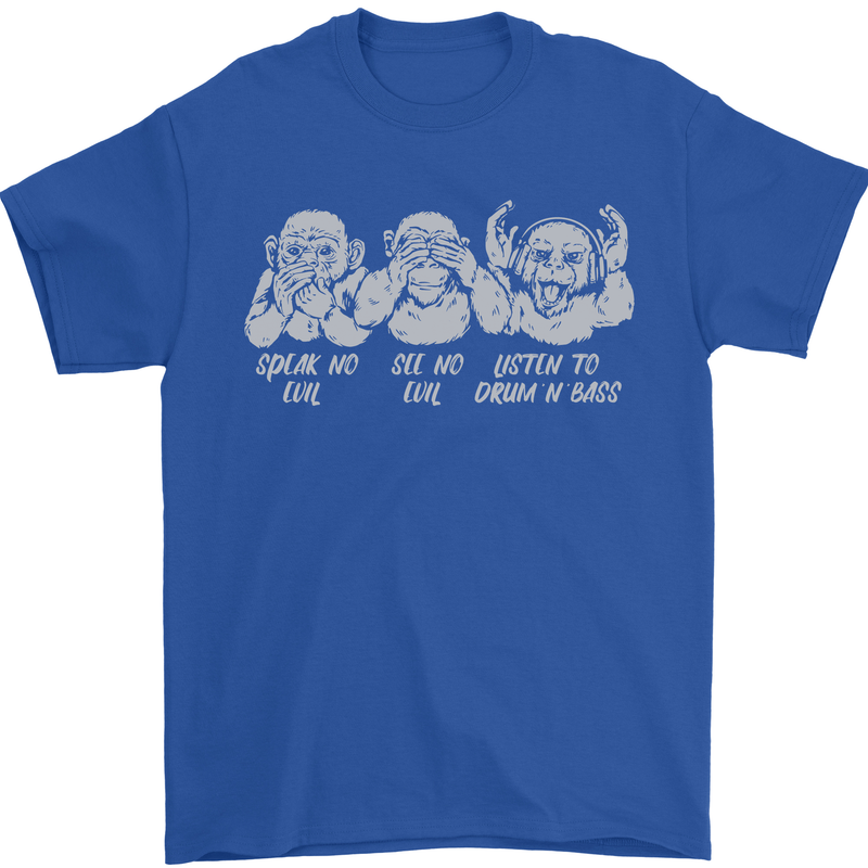 Drum and Bass Monkeys DJ Headphones Music Mens T-Shirt 100% Cotton Royal Blue