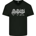 Drum and Bass Monkeys DJ Headphones Music Mens V-Neck Cotton T-Shirt Black