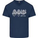 Drum and Bass Monkeys DJ Headphones Music Mens V-Neck Cotton T-Shirt Navy Blue