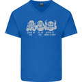 Drum and Bass Monkeys DJ Headphones Music Mens V-Neck Cotton T-Shirt Royal Blue
