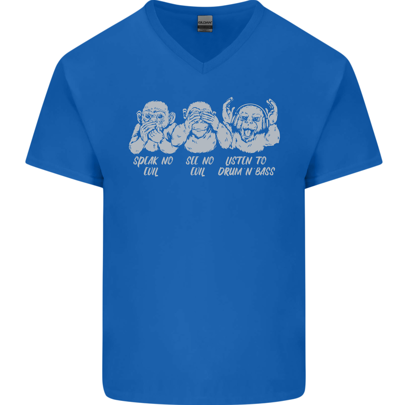 Drum and Bass Monkeys DJ Headphones Music Mens V-Neck Cotton T-Shirt Royal Blue