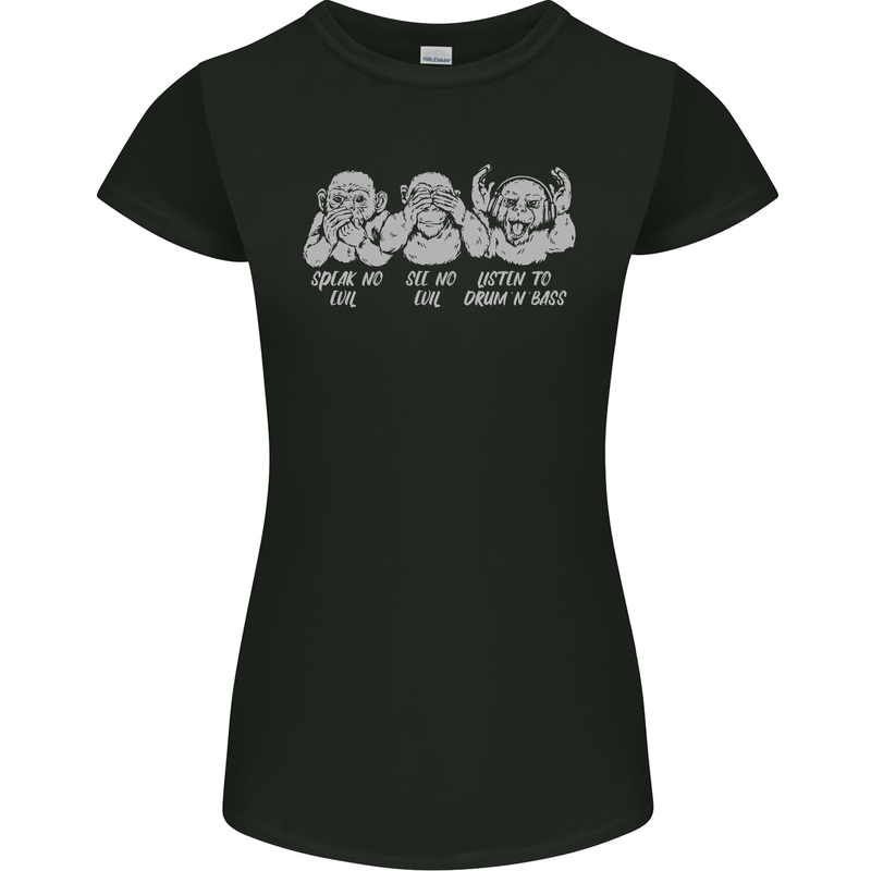 Drum and Bass Monkeys DJ Headphones Music Womens Petite Cut T-Shirt Black