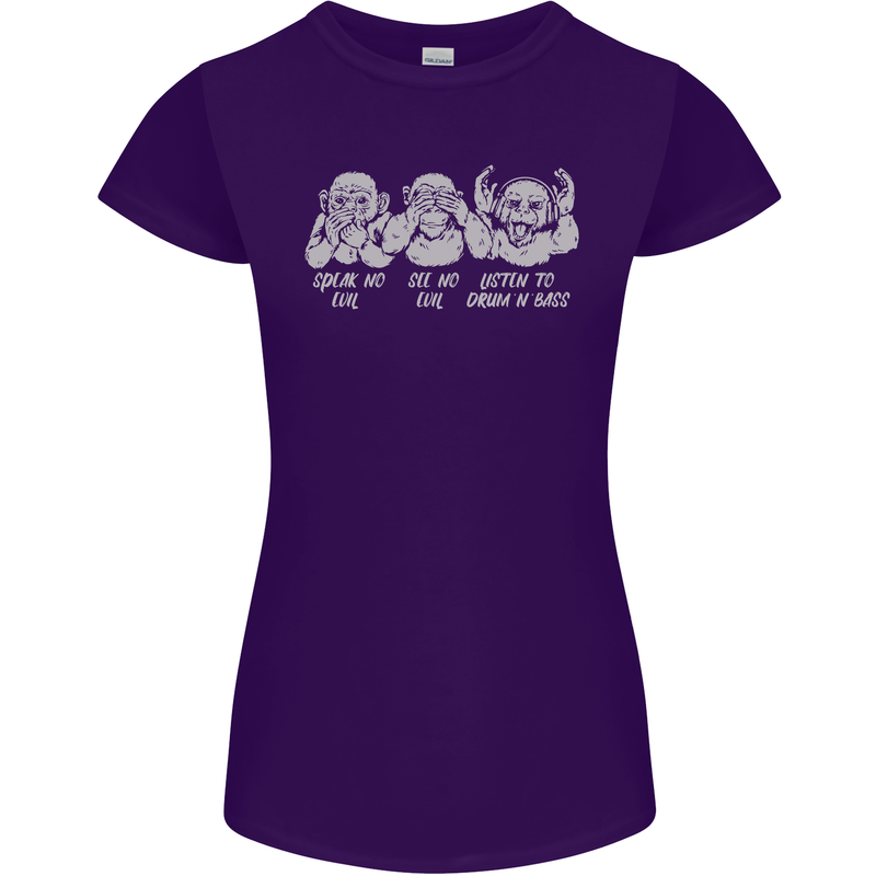 Drum and Bass Monkeys DJ Headphones Music Womens Petite Cut T-Shirt Purple