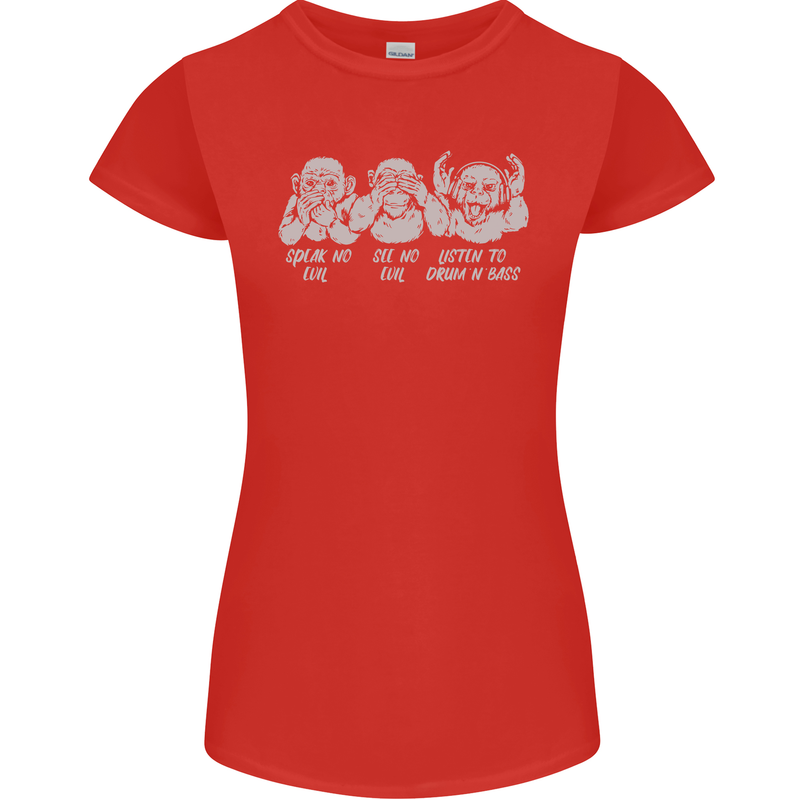 Drum and Bass Monkeys DJ Headphones Music Womens Petite Cut T-Shirt Red