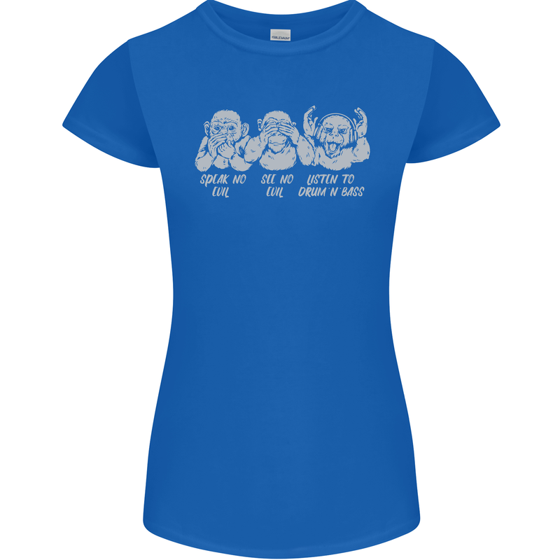 Drum and Bass Monkeys DJ Headphones Music Womens Petite Cut T-Shirt Royal Blue