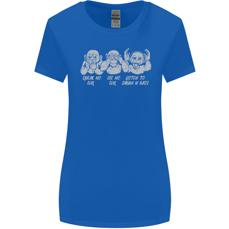 Drum and Bass Monkeys DJ Headphones Music Womens Wider Cut T-Shirt Royal Blue