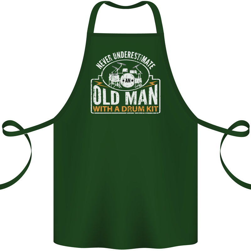Drumming An Old Man Drummer Drum Funny Cotton Apron 100% Organic Forest Green
