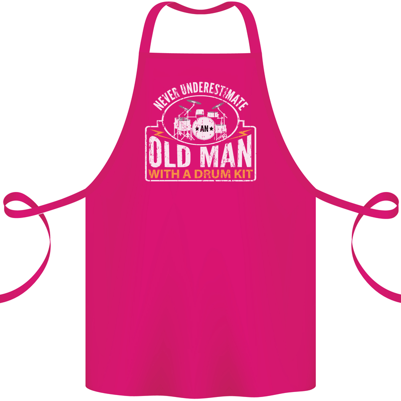 Drumming An Old Man Drummer Drum Funny Cotton Apron 100% Organic Pink