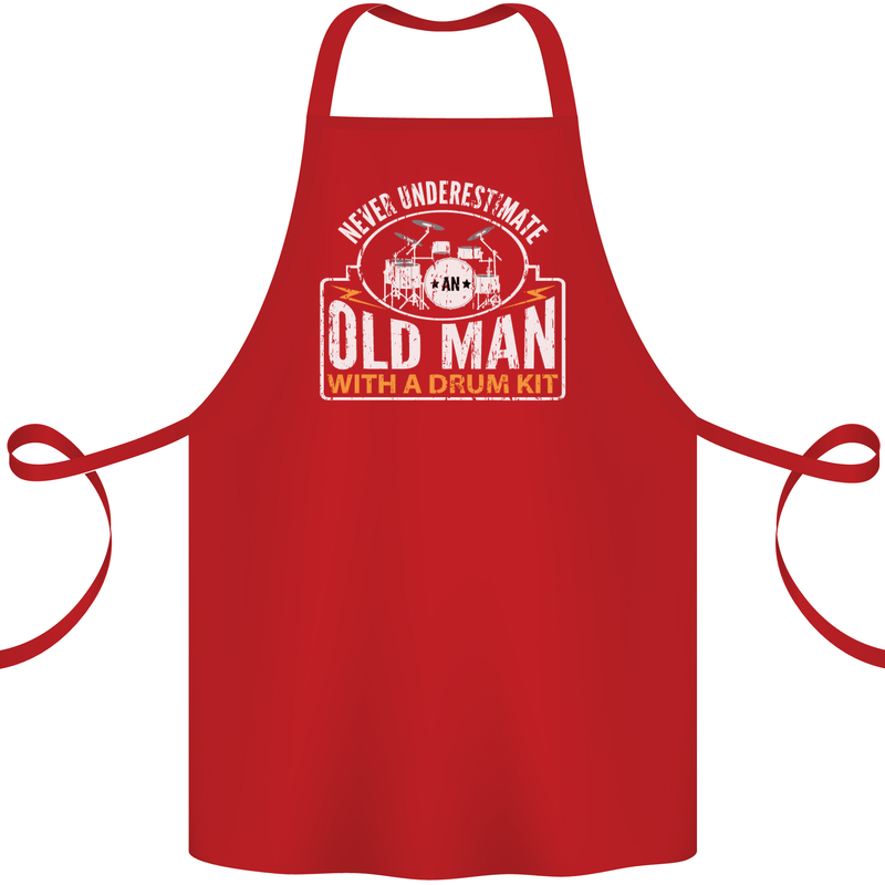 Drumming An Old Man Drummer Drum Funny Cotton Apron 100% Organic Red