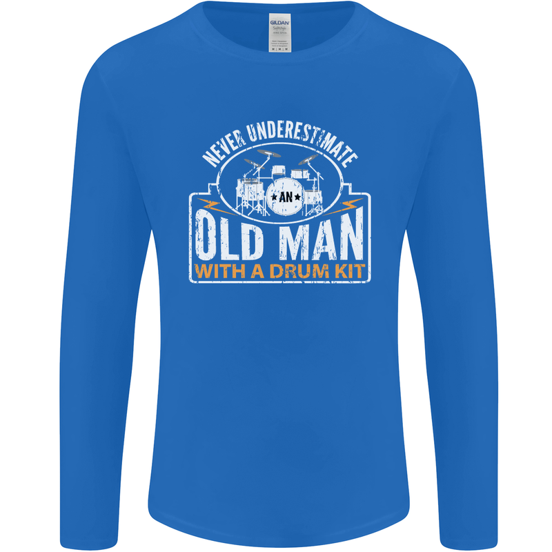 Drumming An Old Man Drummer Drum Funny Mens Long Sleeve T-Shirt Royal Blue