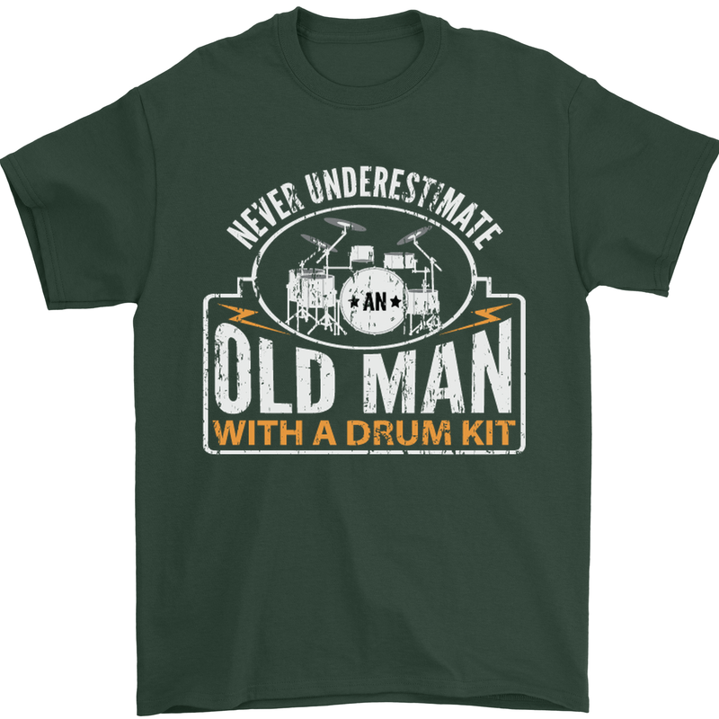 Drumming An Old Man Drummer Drum Funny Mens T-Shirt Cotton Gildan Forest Green
