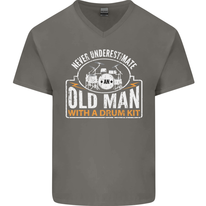 Drumming An Old Man Drummer Drum Funny Mens V-Neck Cotton T-Shirt Charcoal