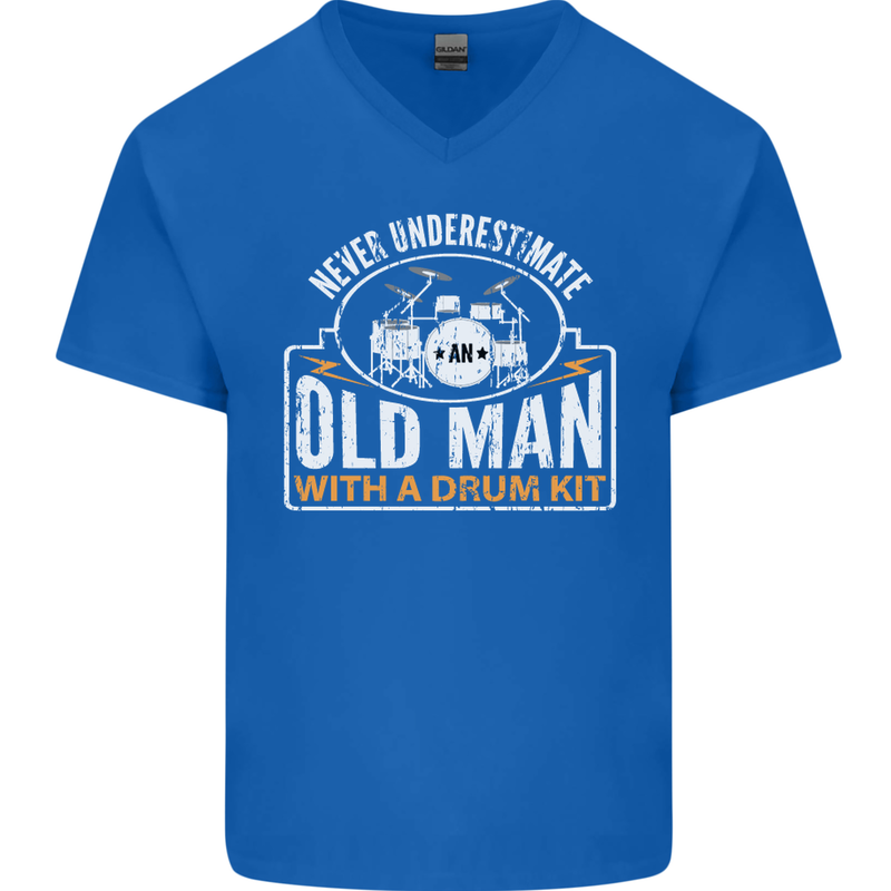 Drumming An Old Man Drummer Drum Funny Mens V-Neck Cotton T-Shirt Royal Blue